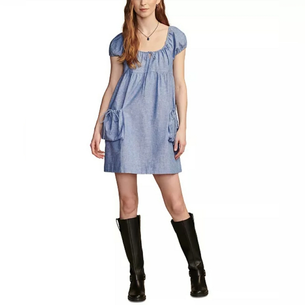 Lucky Market Puff-Sleeve Shift Dress Chambray Size Medium